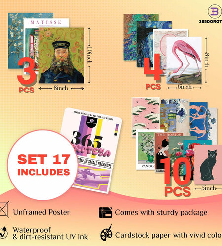 365DoRoTeYa Colorful Eclectic Gallery Wall Art Set 17 PCS Unframed