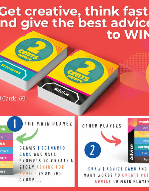 Load image into Gallery viewer, QUOKKA 2 Cents Game Night Story Card Improv Game 60 Cards 3-8 Players
