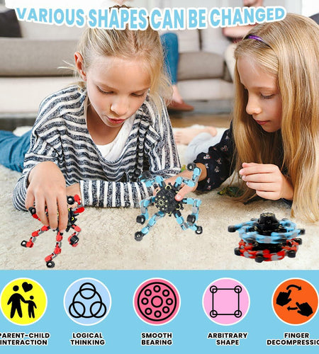 Deformation Fingertip Decompression Mechanical Gyroscope DIY Chain Red+Blue Toy
