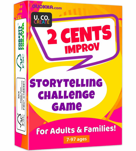 QUOKKA 2 Cents Game Night Story Card Improv Game 60 Cards 3-8 Players