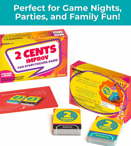QUOKKA 2 Cents Game Night Story Card Improv Game 60 Cards 3-8 Players