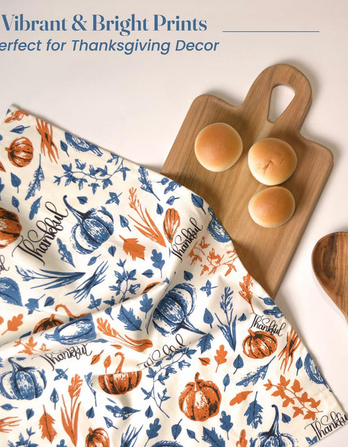 Load image into Gallery viewer, The Fine Living Company 2pc Thankful Grateful Dish Towels 18x28 Blue Orange
