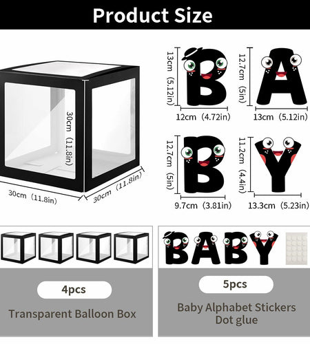 [Like New] Onteftshop Baby Boxes Letters Clear Black 4pcs Party Decorations