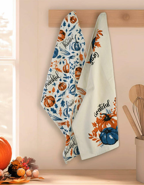 Load image into Gallery viewer, The Fine Living Company 2pc Thankful Grateful Dish Towels 18x28 Blue Orange
