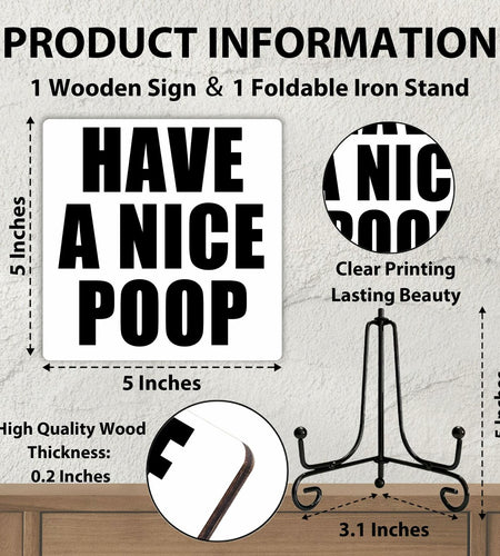 Qoamp Rustic Wooden Sign Have A Nice Poop 5x5 Inches White Tabletop Decor