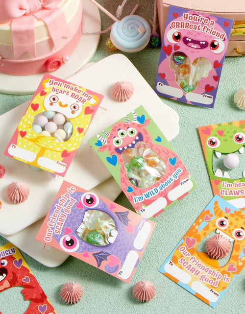 Load image into Gallery viewer, JOYIN 72 Pcs Valentines Monster Gift Cards with Bags Candy Holder Cards
