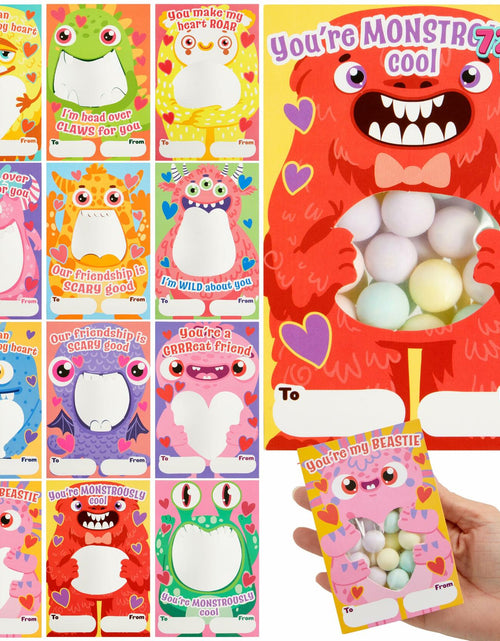 Load image into Gallery viewer, JOYIN 72 Pcs Valentines Monster Gift Cards with Bags Candy Holder Cards
