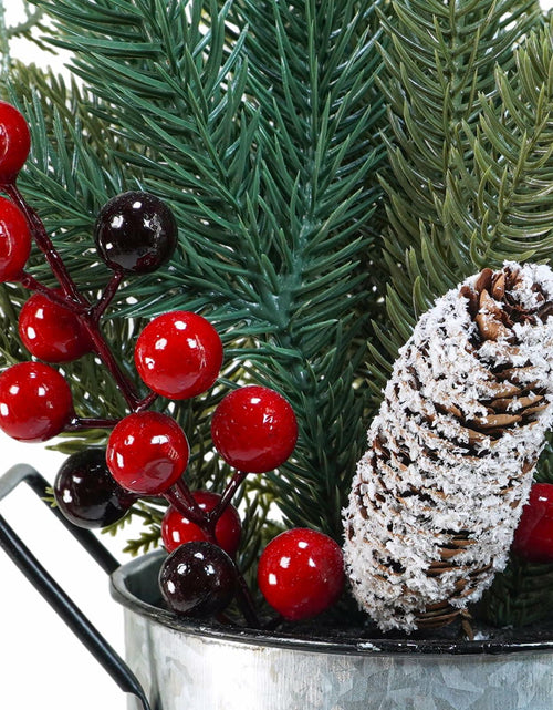 Load image into Gallery viewer, Winlyn Christmas Floral Arrangement Pinecone Red Berry Galvanized Pot 12.4"
