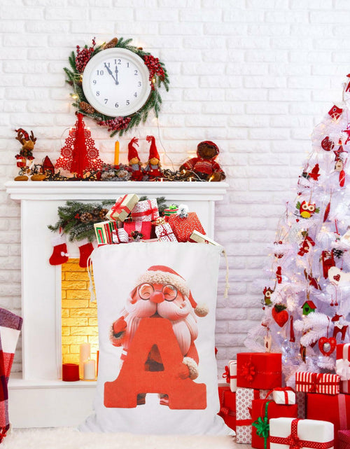 Load image into Gallery viewer, CCINEE Canvas Santa Sack 27x20in Red Drawstring Personalized Letter A
