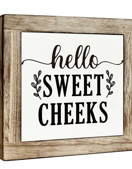 Load image into Gallery viewer, Farmhouse Rustic Wooden Bathroom Sign 'Hello Sweet Cheeks' Plaque Decor
