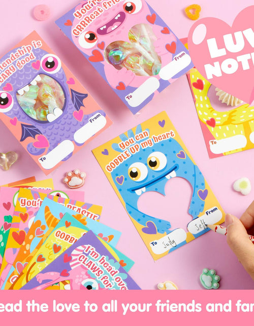 Load image into Gallery viewer, JOYIN 72 Pcs Valentines Monster Gift Cards with Bags Candy Holder Cards
