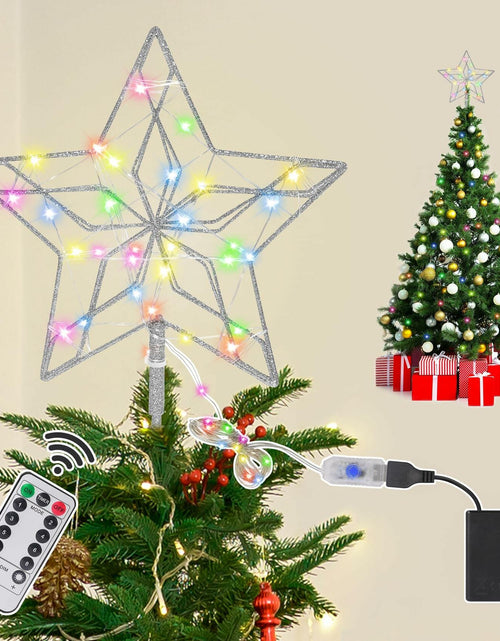 Load image into Gallery viewer, Christmas Tree Topper 50 LED Lighted Silver Star Remote Control 8 Modes
