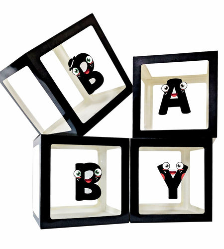 [Like New] Onteftshop Baby Boxes Letters Clear Black 4pcs Party Decorations