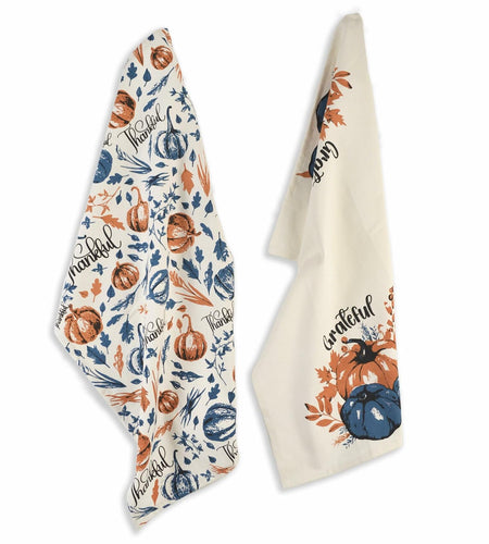 The Fine Living Company 2pc Thankful Grateful Dish Towels 18x28 Blue Orange