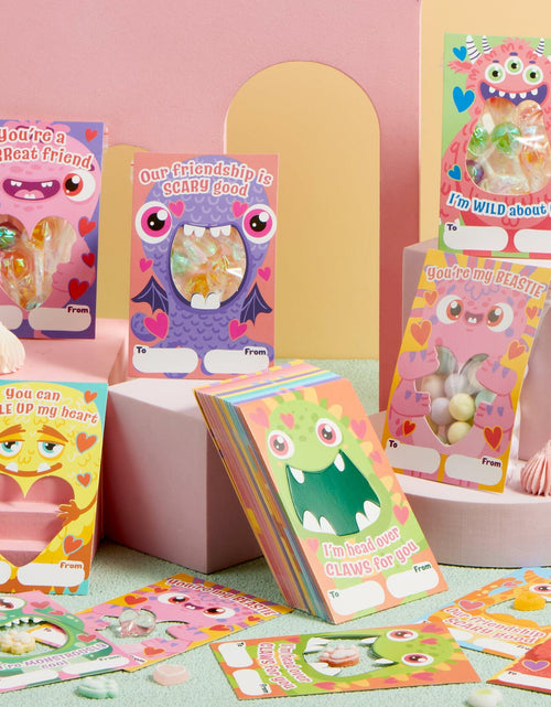 Load image into Gallery viewer, JOYIN 72 Pcs Valentines Monster Gift Cards with Bags Candy Holder Cards
