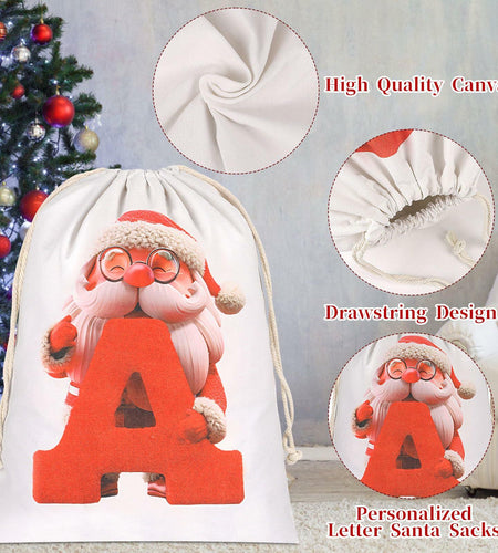 CCINEE Canvas Santa Sack 27x20in Red Drawstring Personalized Letter A