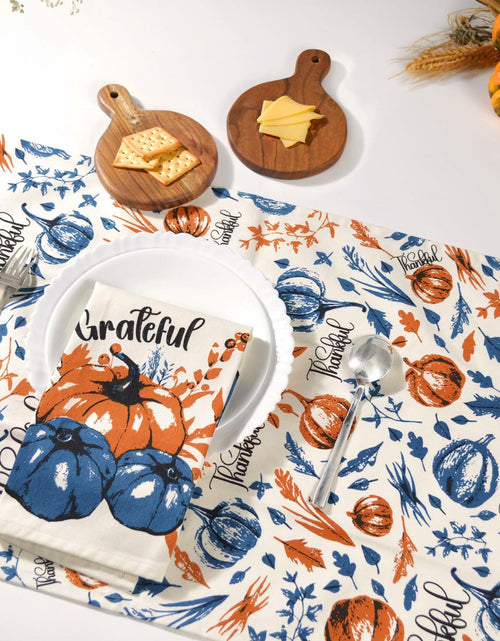 Load image into Gallery viewer, The Fine Living Company 2pc Thankful Grateful Dish Towels 18x28 Blue Orange
