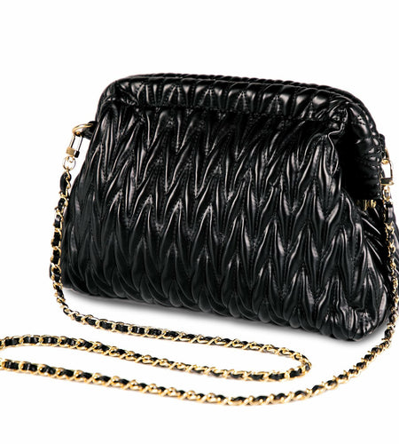 Homsunyi Women's Pleated Quilted PU Clutch Bag Evening Handbag