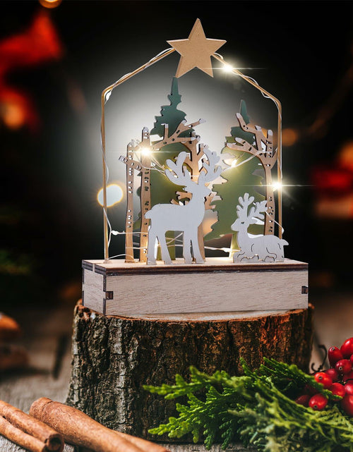 Load image into Gallery viewer, MYISUB Christmas Reindeer LED Wooden Ornaments Small 6.7x3.5x2.36 Inches
