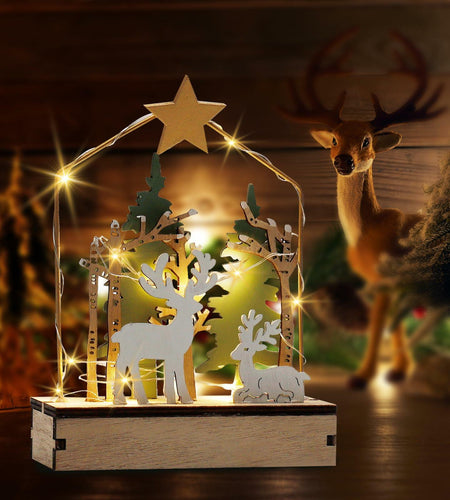 MYISUB Christmas Reindeer LED Wooden Ornaments Small 6.7x3.5x2.36 Inches