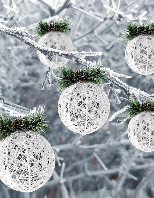 Load image into Gallery viewer, Christmas Ball Ornaments 4pc Set White Pinecone Rattan Thread String 4.7"
