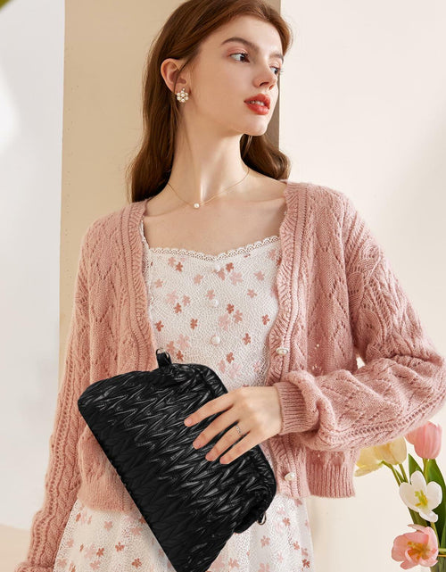 Load image into Gallery viewer, Homsunyi Women's Pleated Quilted PU Clutch Bag Evening Handbag
