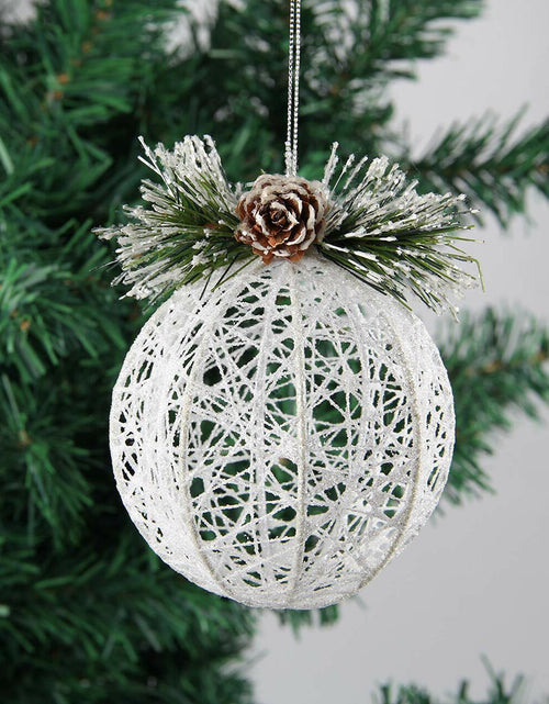 Load image into Gallery viewer, Christmas Ball Ornaments 4pc Set White Pinecone Rattan Thread String 4.7"
