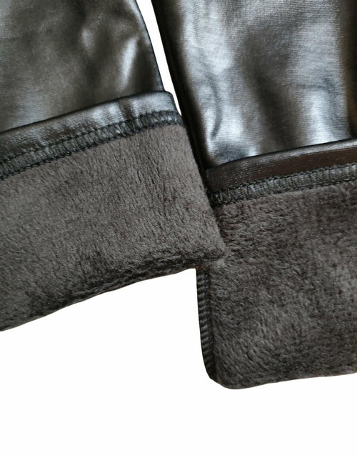 Load image into Gallery viewer, CVVTEE Girls Faux Leather Stretch Leggings Black Fleece-Lined Size 12
