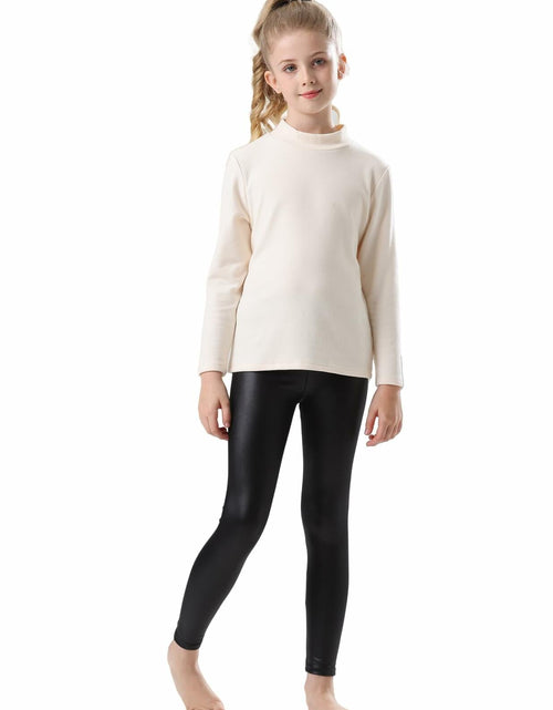 Load image into Gallery viewer, CVVTEE Girls Faux Leather Stretch Leggings Black Fleece-Lined Size 12
