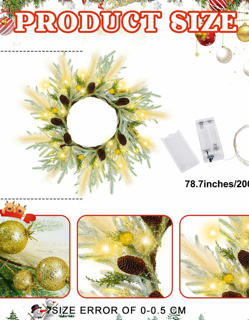 Load image into Gallery viewer, Chuangdi 24" Lighted Norfolk Pine Pampas Christmas Wreath with Pine Cones
