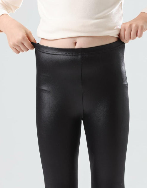 Load image into Gallery viewer, CVVTEE Girls Faux Leather Stretch Leggings Black Fleece-Lined Size 12
