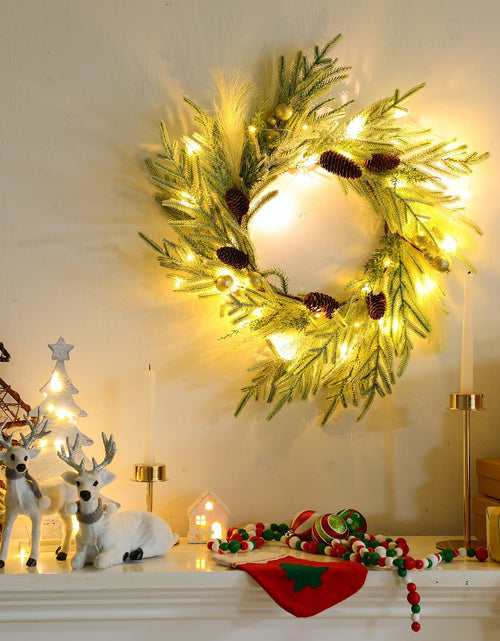 Load image into Gallery viewer, Chuangdi 24" Lighted Norfolk Pine Pampas Christmas Wreath with Pine Cones
