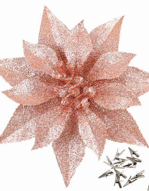 Load image into Gallery viewer, [Like_new] YOSICHY 12 Pcs Artificial Christmas Flowers Deep Champagne with Clips Stems
