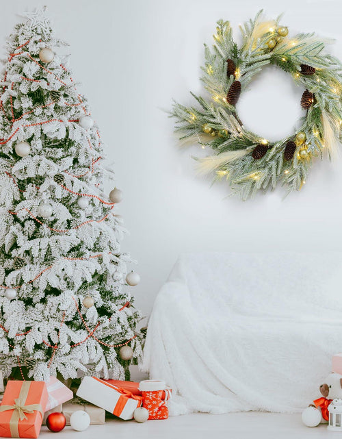 Load image into Gallery viewer, Chuangdi 24" Lighted Norfolk Pine Pampas Christmas Wreath with Pine Cones
