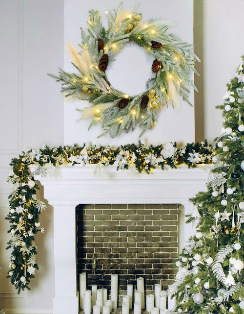 Load image into Gallery viewer, Chuangdi 24" Lighted Norfolk Pine Pampas Christmas Wreath with Pine Cones
