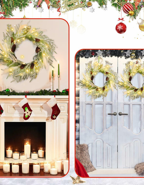 Load image into Gallery viewer, Chuangdi 24" Lighted Norfolk Pine Pampas Christmas Wreath with Pine Cones
