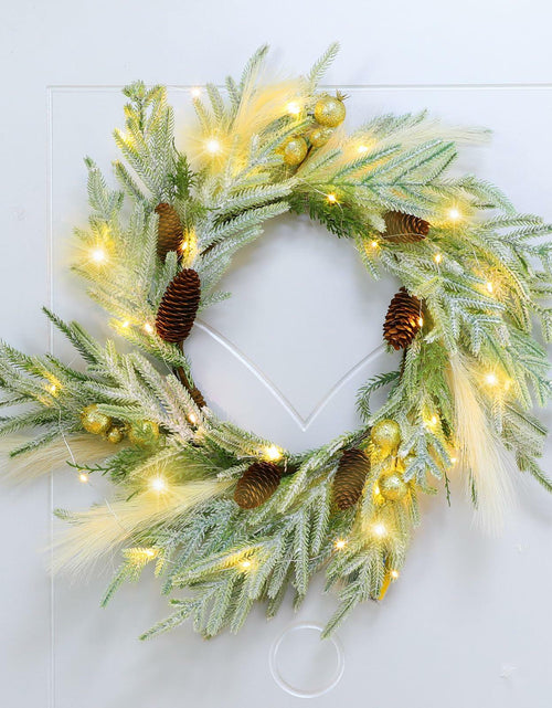 Load image into Gallery viewer, Chuangdi 24" Lighted Norfolk Pine Pampas Christmas Wreath with Pine Cones
