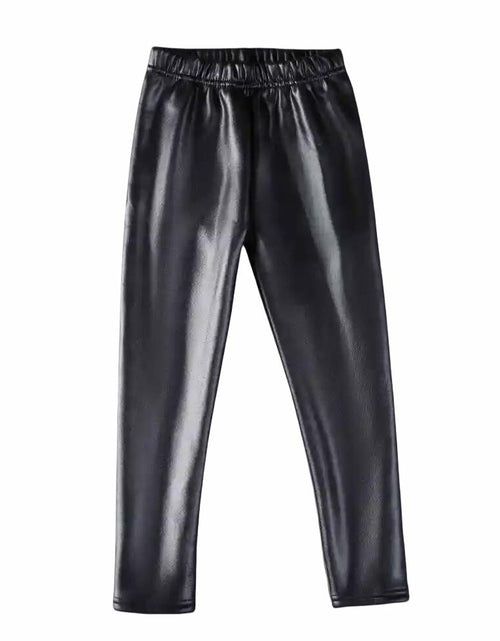 Load image into Gallery viewer, CVVTEE Girls Faux Leather Stretch Leggings Black Fleece-Lined Size 12
