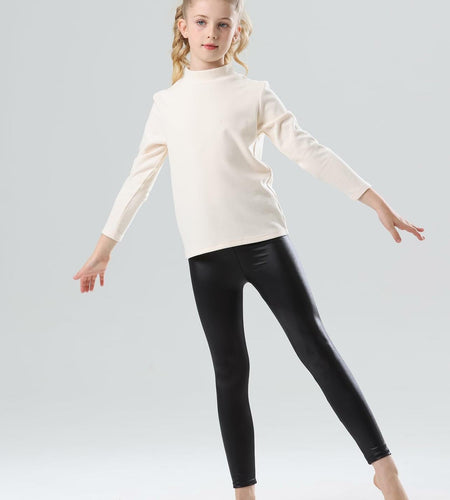 CVVTEE Girls Faux Leather Stretch Leggings Black Fleece-Lined Size 12