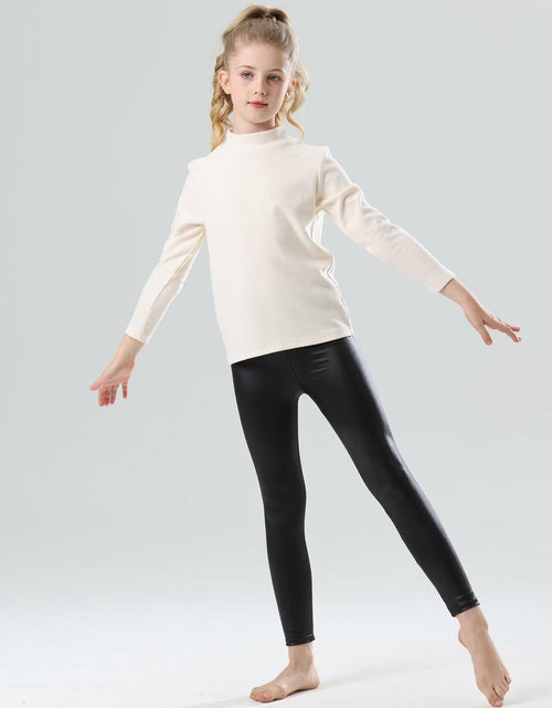Load image into Gallery viewer, CVVTEE Girls Faux Leather Stretch Leggings Black Fleece-Lined Size 12
