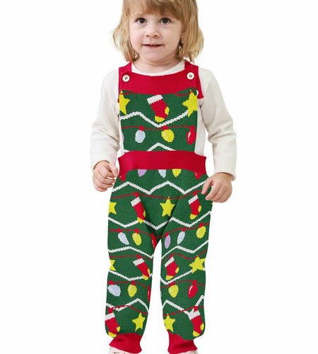 SunFocus Baby Boys Christmas Sweater Romper Green Colorful Lights Size 6-12M