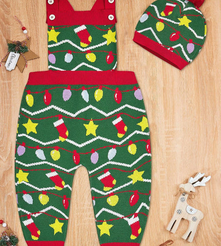 SunFocus Baby Boys Christmas Sweater Romper Green Colorful Lights Size 6-12M