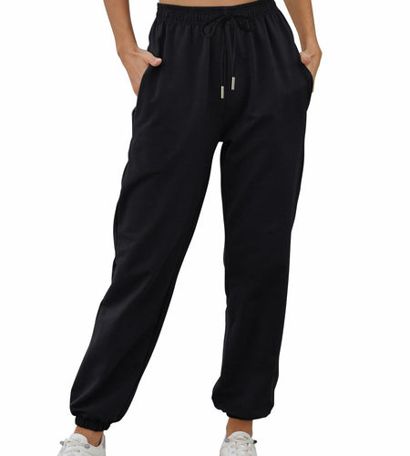 Vemubapis Women High Waisted Drawstring Sweatpants Jogger Black Size S