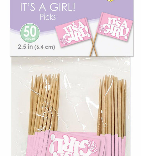 Beistle It's A Girl! Picks 2.5" Pink White 50 Count Party Supply