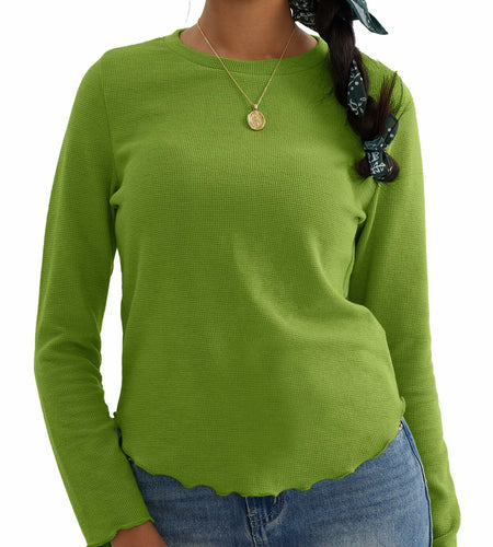 CHERFLY Women's Slim Fit Long Sleeve Tunic Top Salted Lime Green Size M