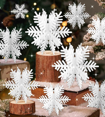 8 PCS 3D Glitter Snowflake Decorations White Christmas Tabletop Decor