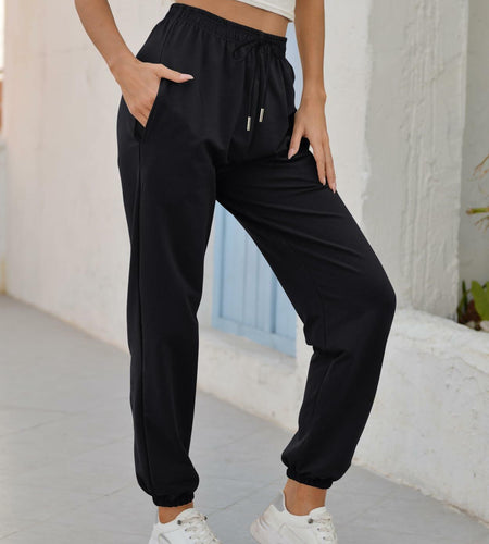 Vemubapis Women High Waisted Drawstring Sweatpants Jogger Black Size S