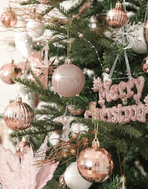 Load image into Gallery viewer, YiYunFloral Christmas Ball Ornaments 36pcs 6 Styles 3 Sizes Rose Gold
