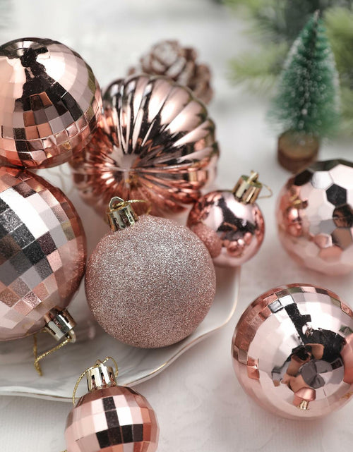 Load image into Gallery viewer, YiYunFloral Christmas Ball Ornaments 36pcs 6 Styles 3 Sizes Rose Gold

