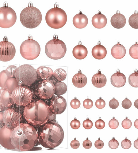 YiYunFloral Christmas Ball Ornaments 36pcs 6 Styles 3 Sizes Rose Gold